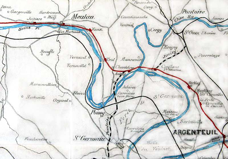 Projet de ligne de tramway à vapeur d'Argenteuil à Dreux (Source : Archives Départementales des Yvelines) ID157_06-Trace_ligne_Argenteuil-Dreux