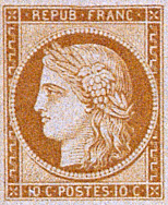 Le premier timbre-poste français. Le 10 c. Cérès (source : Connaissance des arts - Musée de la Poste)