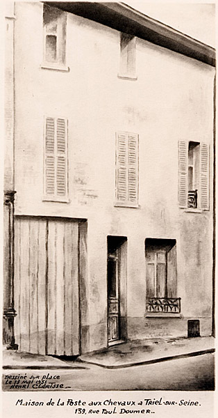 Maison de la poste aux chevaux à Triel  (Dessin Henri Clérisse)