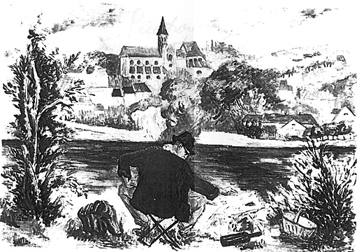 Antoinette Schulte, en septembre 1958, a représenté Segonzac peignant au bord de la Seine à Triel.