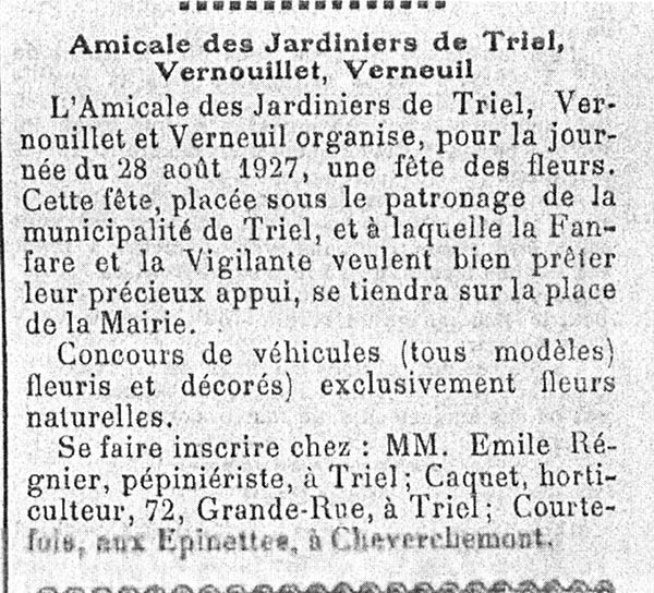 Articles extraits du Journal de Poissy du 11 août 1927 ID322-05 Taveau-Guillon - 11 aout 1927