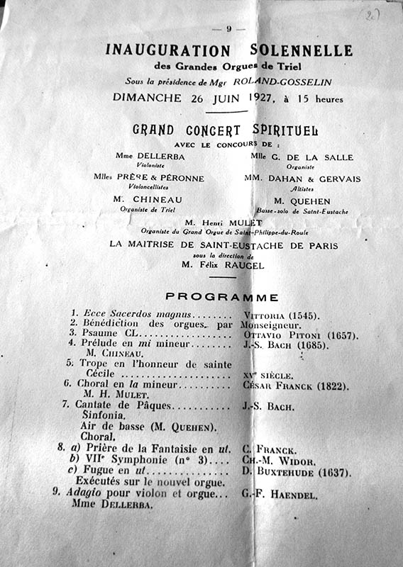 Programme de l'inauguration des Grandes Orgues. ID408-08 Inauguration-grandes-orgues