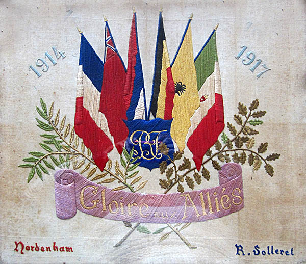 Travaux de broderie de M Solleret pendant sa captivité à Nordenham. ID409 08 L600 MV Françoise Del Rio