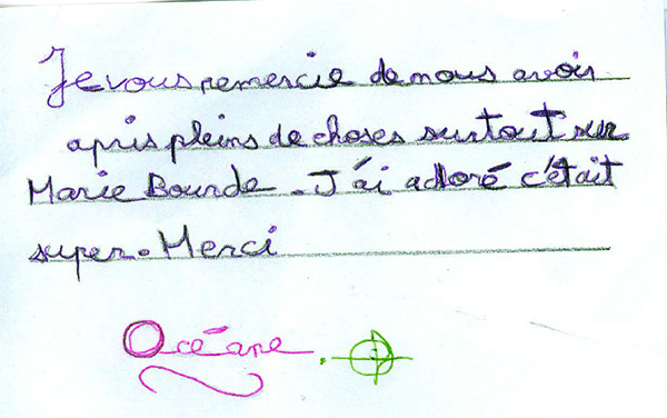 Remerciements des enfants. ID635 5 Oceane